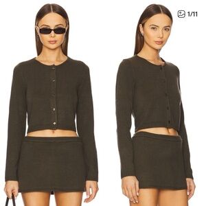 WeWoreWhat from REVOLVE Fitted Crewneck Cardigan and Mini Skort in Dark Grey SET